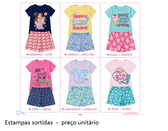 Conjunto Kappes Infantil Feminino Manga Curta Cotton Short