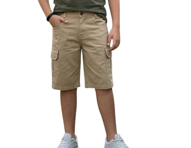 Bermuda Nacional Juvenil Masculina Sarja Lycra Bolso Cargo