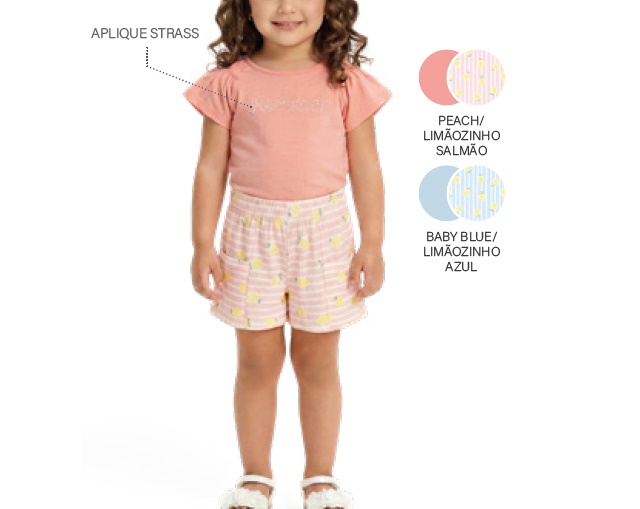 Conjunto Ralakids Primeiros Passos Feminino Manga Curta Cotton