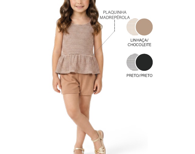 Conjunto Ralakids Infantil Feminino Regata Malha Trabalhada Sho