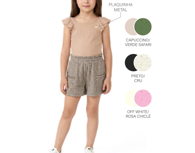 Conjunto Ralakids Infantil Feminino Manga Japonesa Malha Canelada Shor