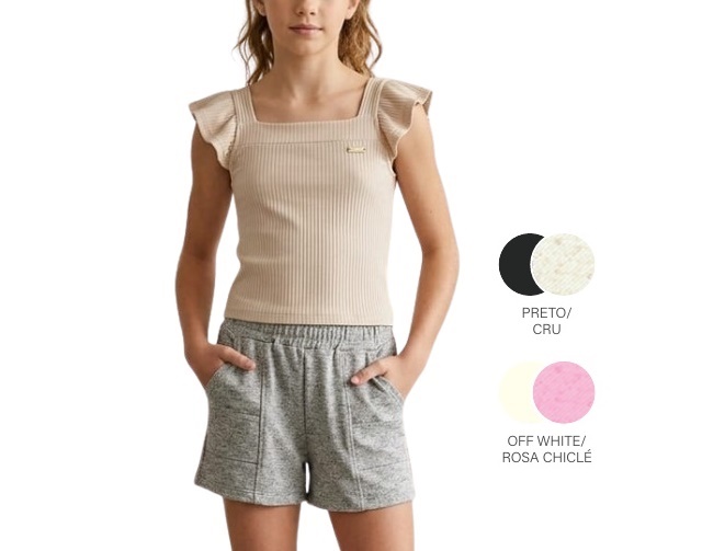 Conjunto Ralakids Juvenil Feminino Manga Japonesa Malha Canelada Shor