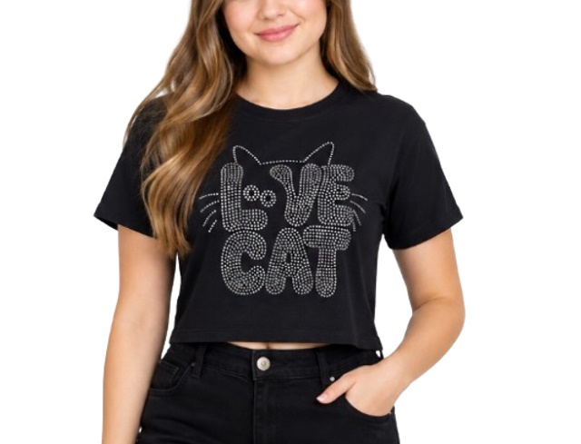 Blusa Julymarie Juvenil Feminina Manga Curta Viscolycra Cropped Strass