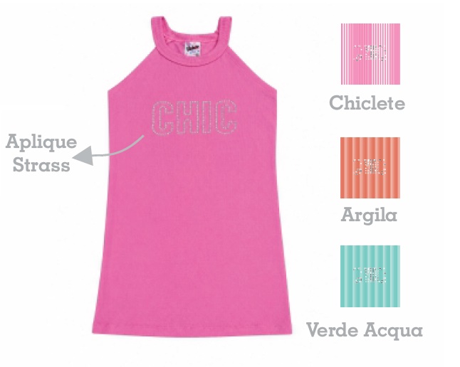 Vestido Ddn Infantil Alça Ribana Canelada Strass