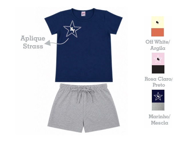 Conjunto Ddn Juvenil Feminino Manga Curta Cotton Short