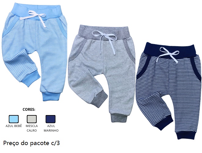 Mijão Babybee Bebe Masculino Suedine Listrado S/pé (c/3)