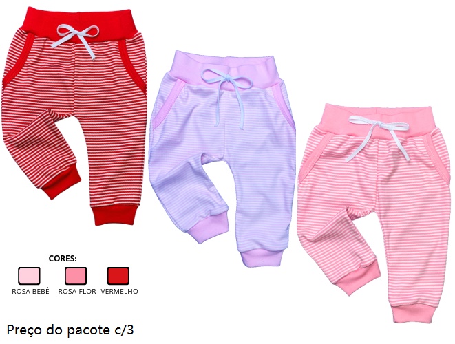 Mijão Babybee Bebe Feminino Suedine Listrado S/pé (c/3)