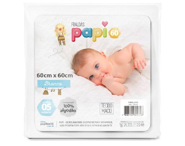 Fralda Papi Alg 60x60cm Branca (c/5)