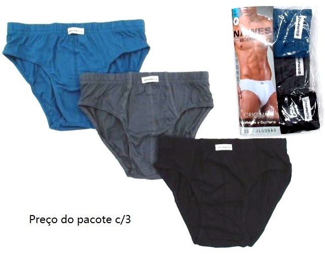 Cueca Nawes Adulto Algodão Lisa (c/3)